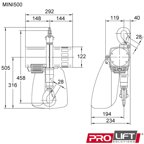 500kg JDN Mini Air Hoist Prolift Solutions Pty Ltd