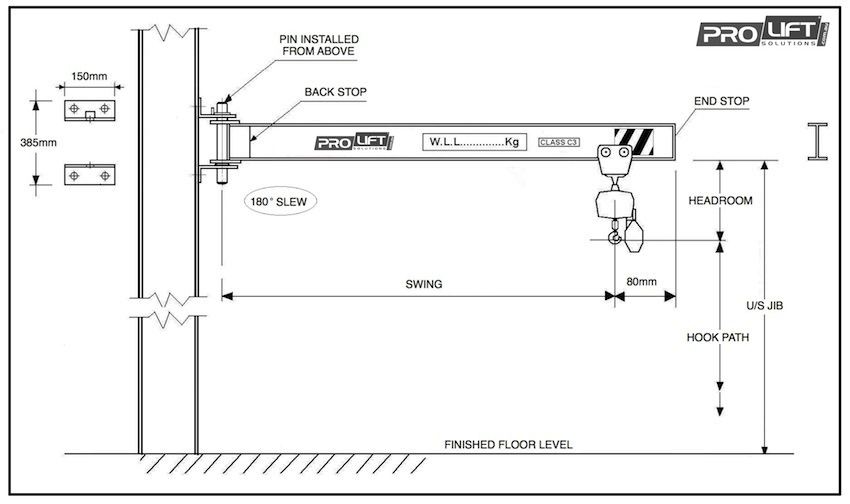 250kg x 2000mm Wall Mounted Slewing Jib Crane - Image 2