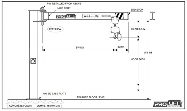 75kg x 3000mm Free Standing Slewing Jib Crane - Image 2