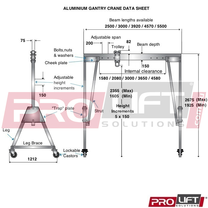 2000kg (S) Aluminium Gantry Crane Prolift Solutions Pty Ltd